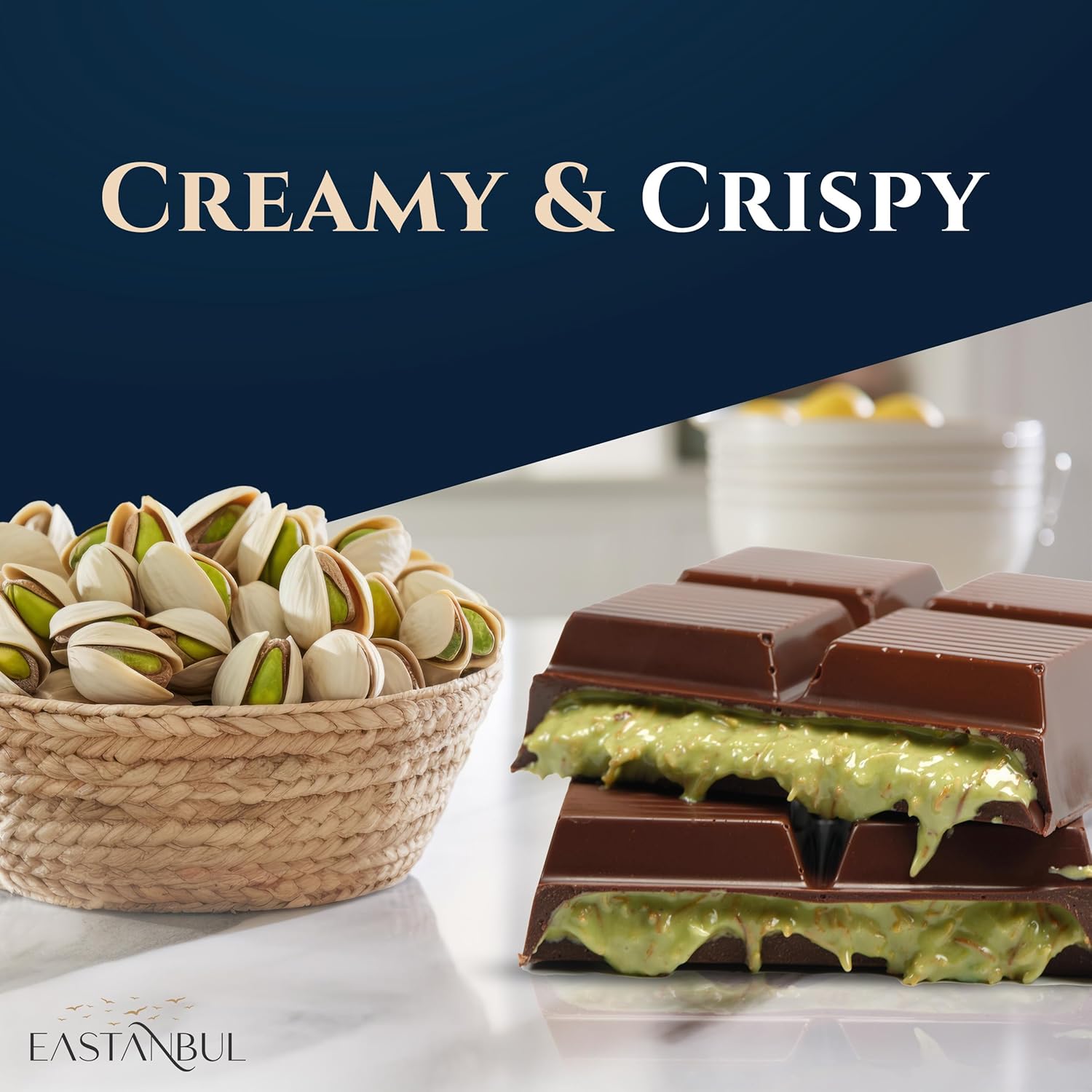 Eastanbul Dubai Dark Chocolate Bar Pistachio, 7oz, Premium Belgium Chocolate, Pistachio Dubai Bar, Viral Candy with Shredded Phyllo Dough, Knafeh, Gift Box
