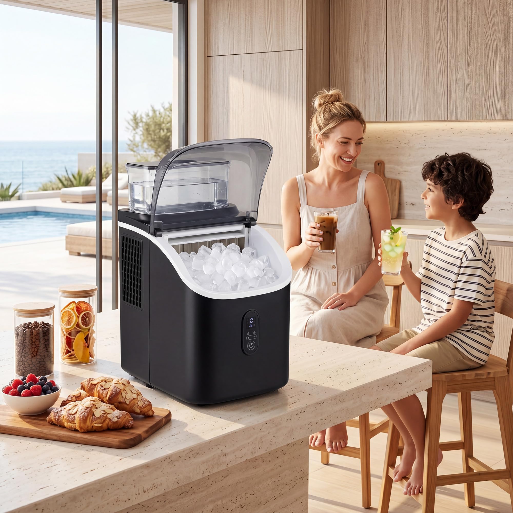 GIANTEX Macchina Ghiaccio da Tavolo, 15kg/24H, Ice Maker Compatto e Silenzioso per Casa e Ufficio, Cubetti di 13 Spessori, con Autopulizia Profonda, Display, Timer e Serbatoio Rimovibile (Nero)