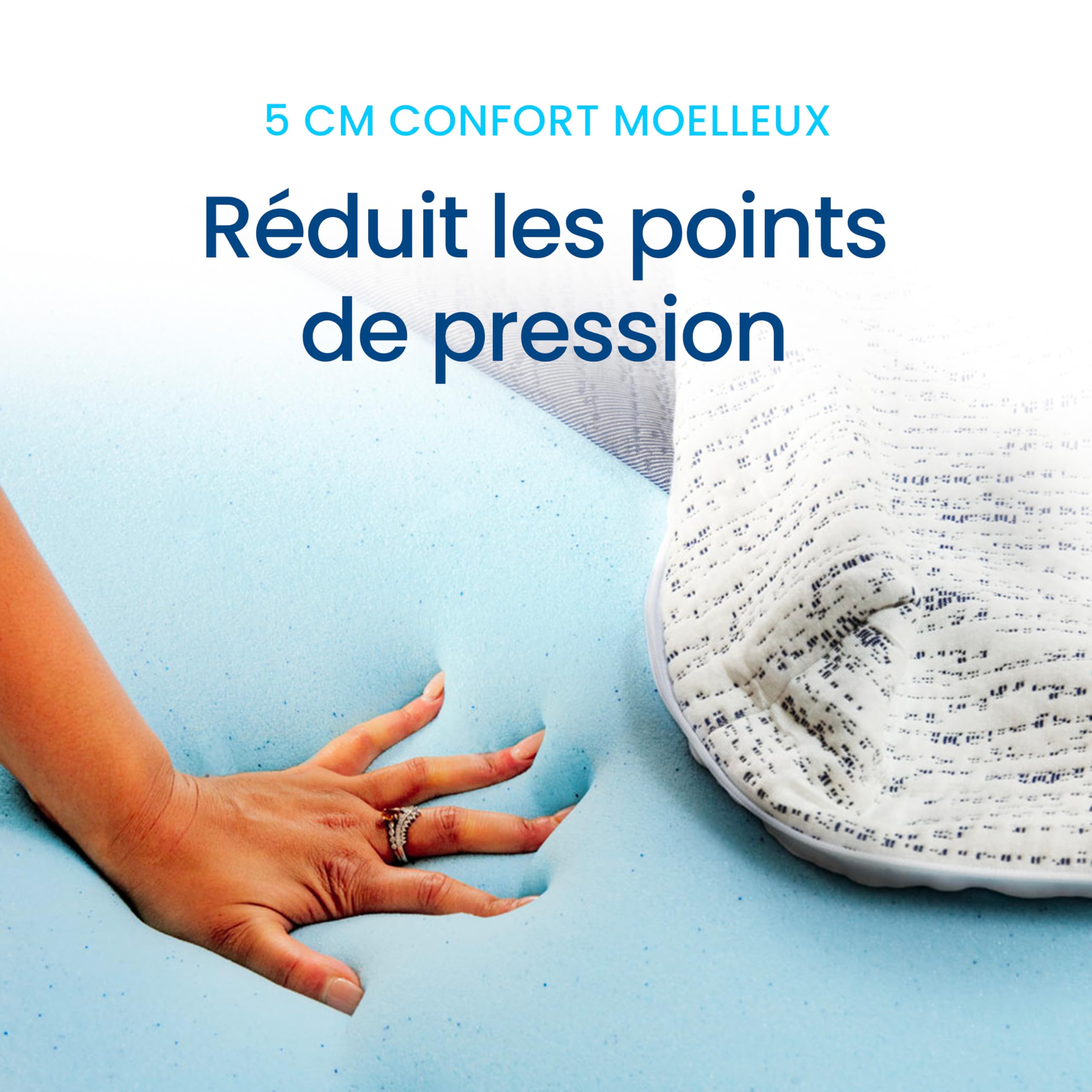 Surmatelas 160 x 200 - Viscosoft, Gel 5cm Mémoire de Forme, Accueil Moelleux, Mousse Gel Respirante, Ergonomique, Maintien Optimal, Housse Bambou déhoussable et Anti-dérapante