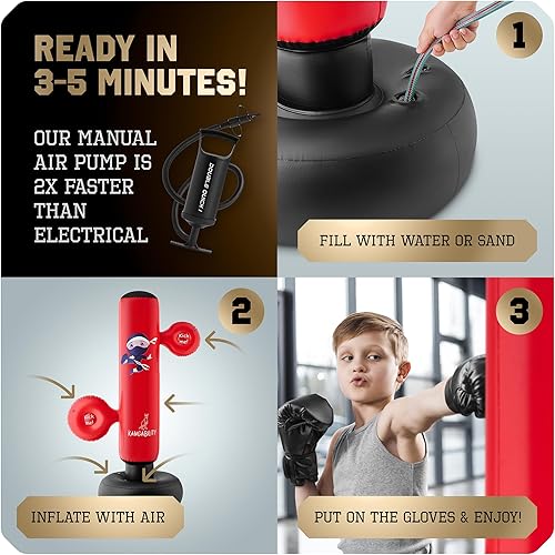 Miniatura 5 de Juego de saco de boxeo para niños, bolsa de boxeo alta de 5 pies 3 pulgadas con guantes, 2 almohadillas de enfoque, bomba  Saco de boxeo de pie con