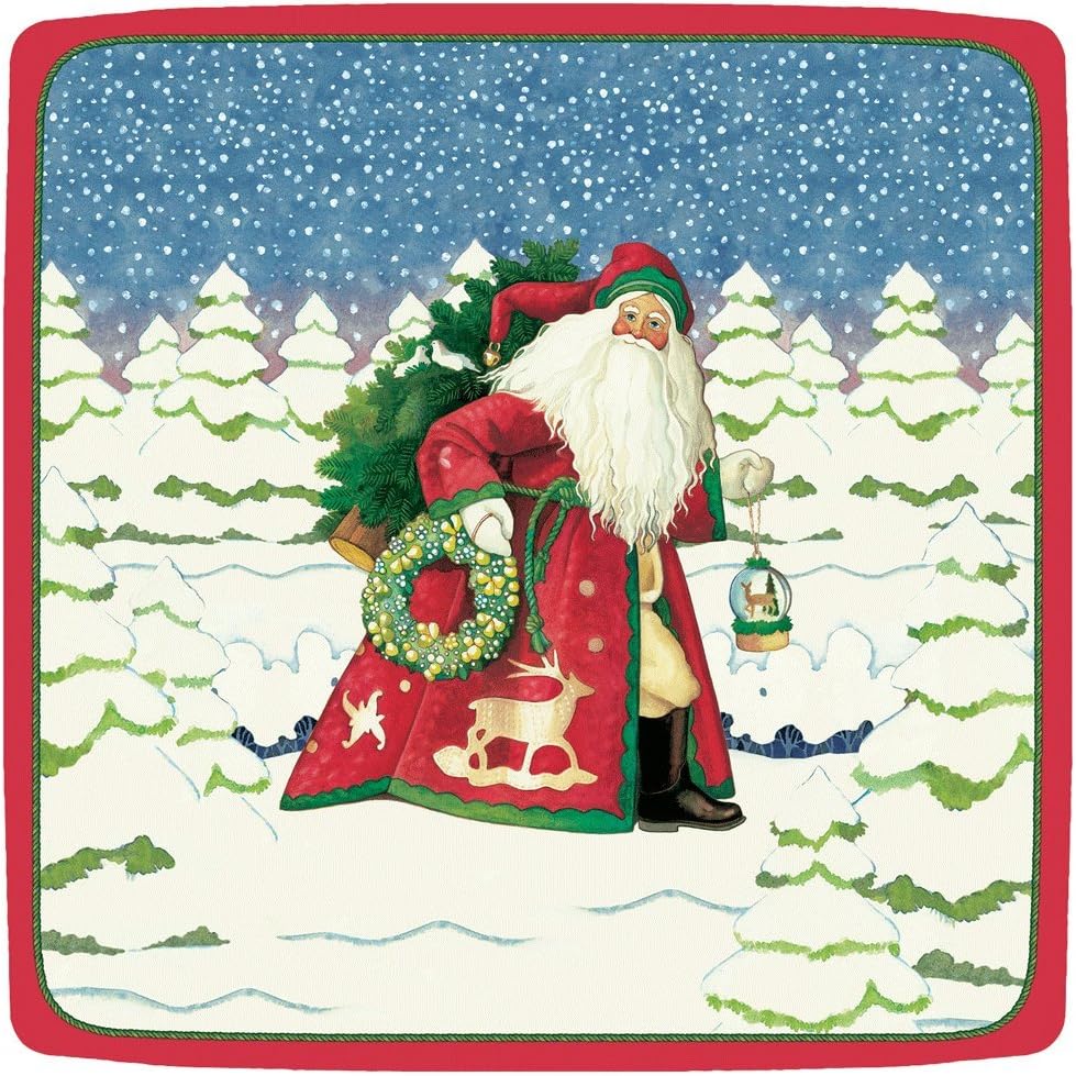 Caspari Snowflake Santa Square Paper Dinner Plates, 8