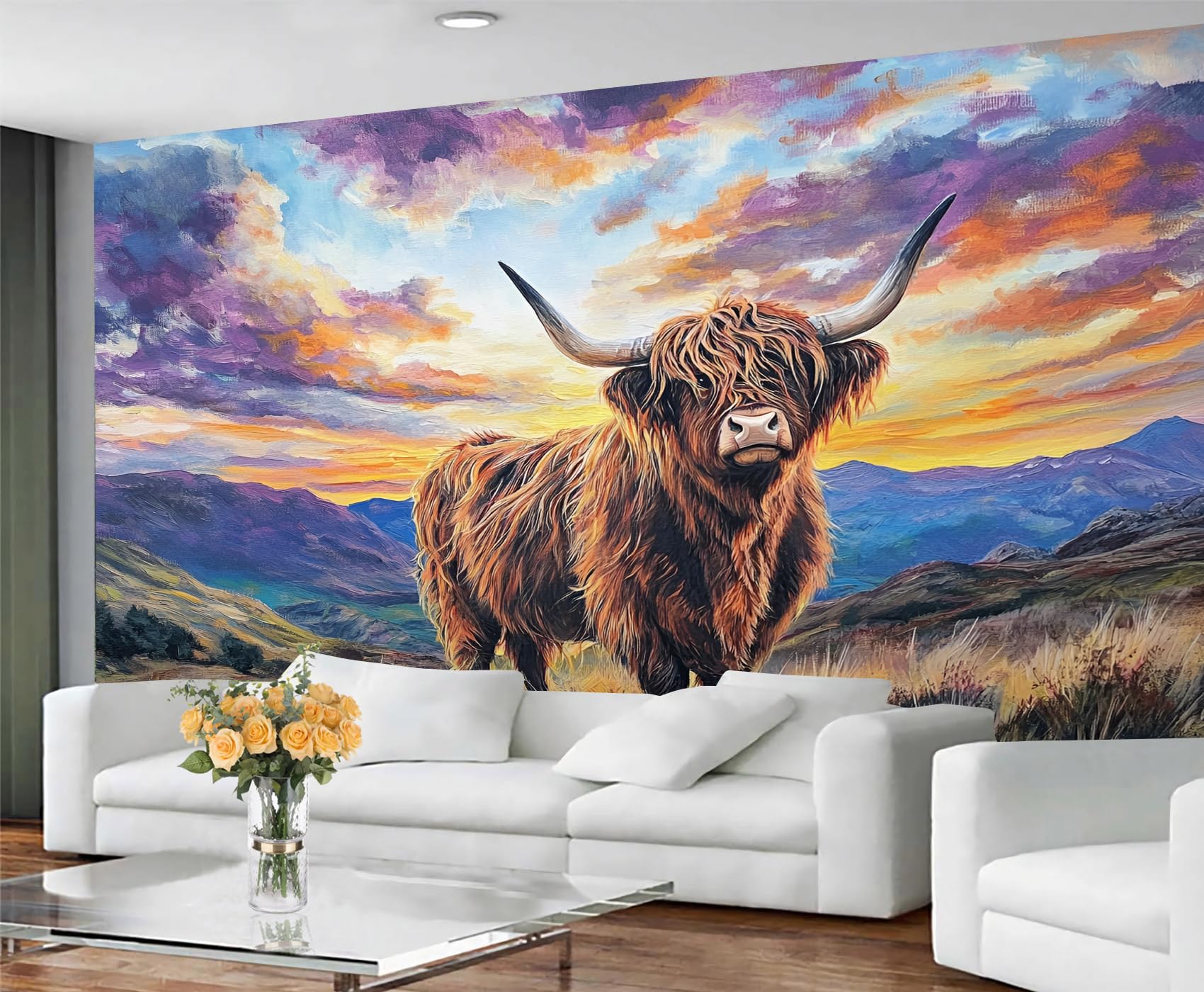 GIVLWF Highland Cow Wall Paper Western Cow Wall Murals for Bedrooms Farmhouse Wallpaper for Living Room Non Self Adhesive Wallpaper & Large Mural โ image 1