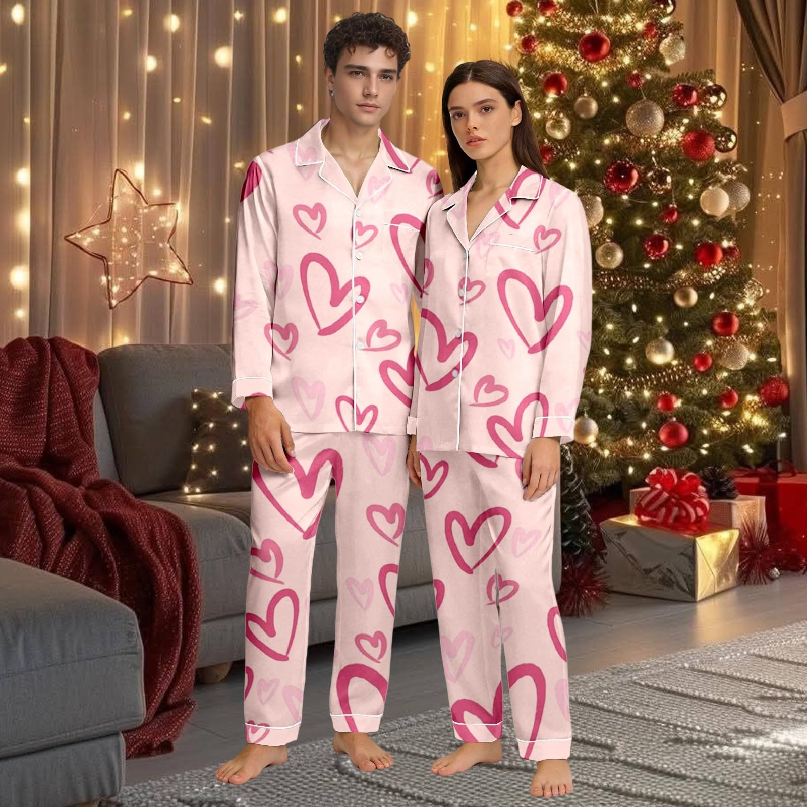 Partnerpyjama mit Herzmuster zum Valentinstag – kuschelige Nachtwäsche für Paare