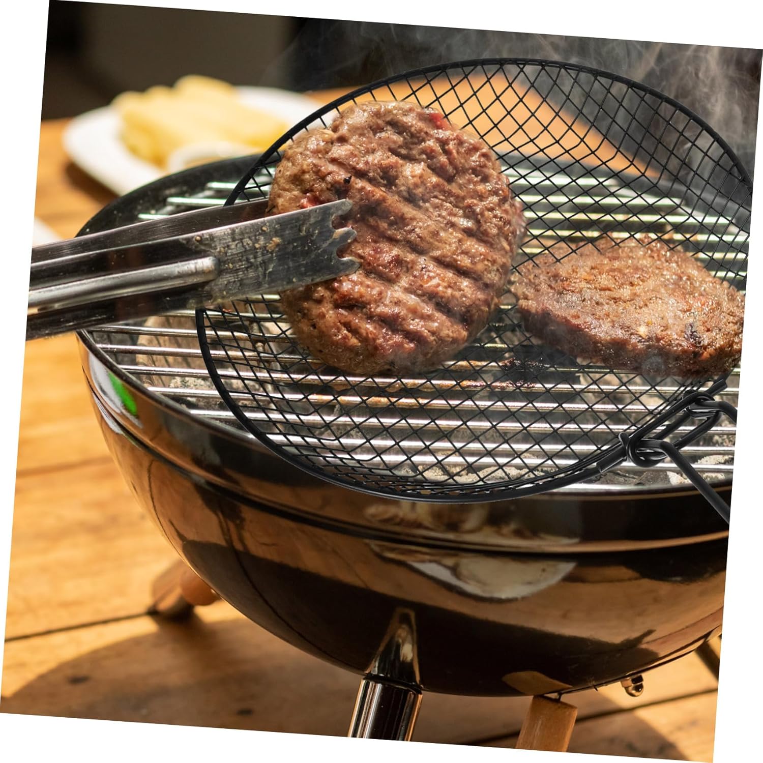 STOBAZA Folding Grilling Basket for Outdoor Grill Carbon Steel Bbq Basket Handle Multi-purpose Barbecue Accessory for Barbecue Baskets