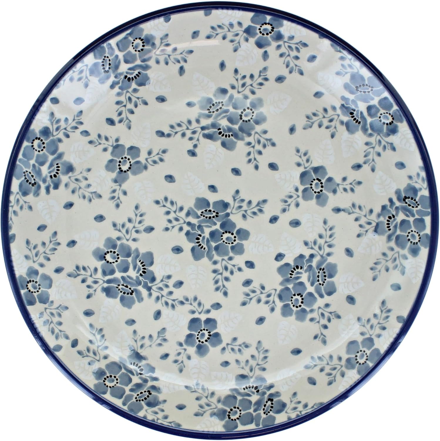 Blue Rose Polish Pottery - Blue Fleur Dessert Plate - 7.75" Diameter - Beautiful Plate for Cake, Appetizers, or Snacks