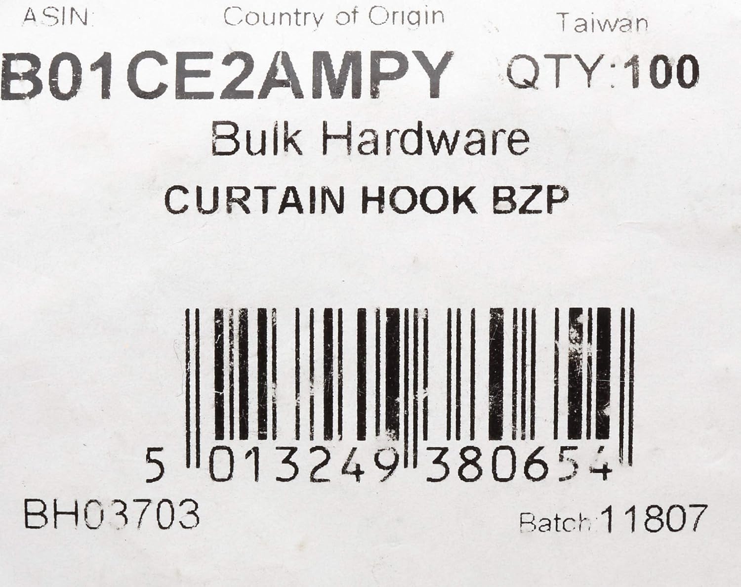 Bulk Hardware BH03703 カーテンヘッダーテープ ドレープフック BZP ステル 100個パック