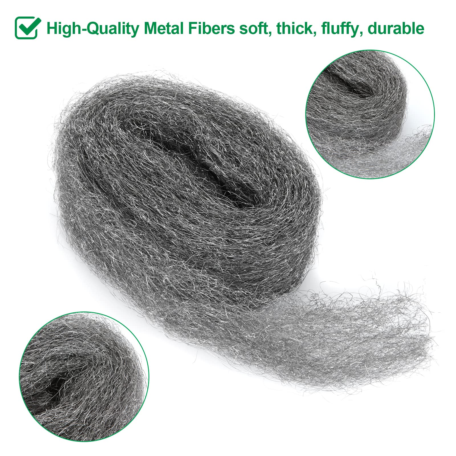 9 Pcs Steel Wool Fill Fabric DIY Kit Steel Wire Wool Coarse Polishing 1 Pair Gloves Scissors Cleaning Holes Siding Pipeline Garage House Workshop Roll X 10 Feet - View #3