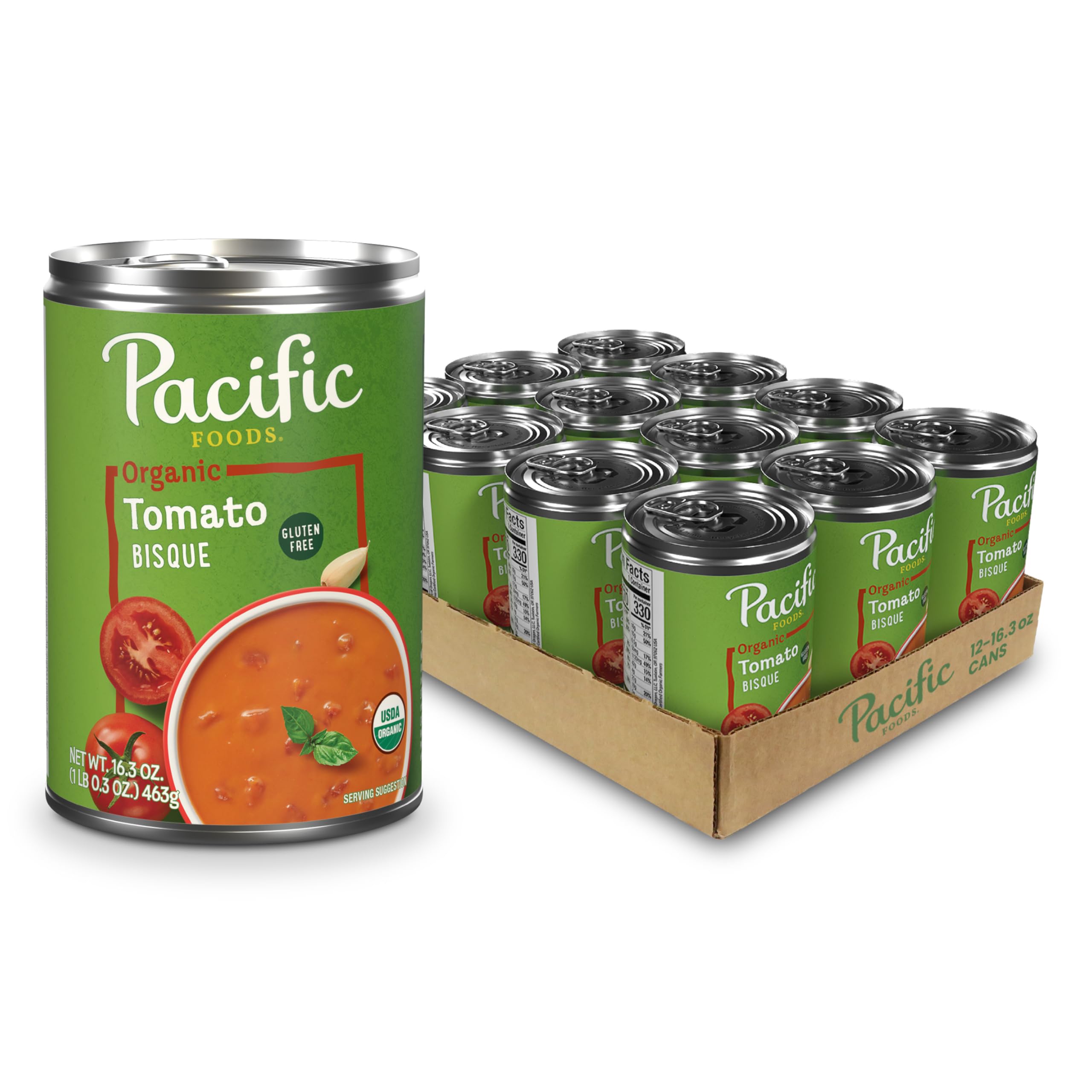 Pacific Foods Organic Tomato Bisque Soup, 16.3 oz Can (12 Pack)