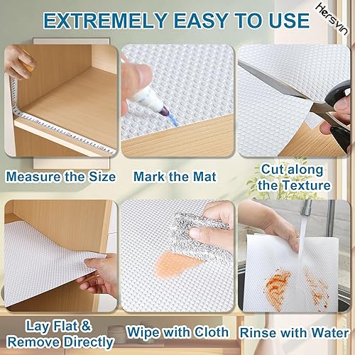 Miniatura 3 de Hersvin Revestimientos para estantes, alfombrillas para cajones de cocina de 20 pulgadas x 20 pies, protector de armario de EVA no adhesivo, forro