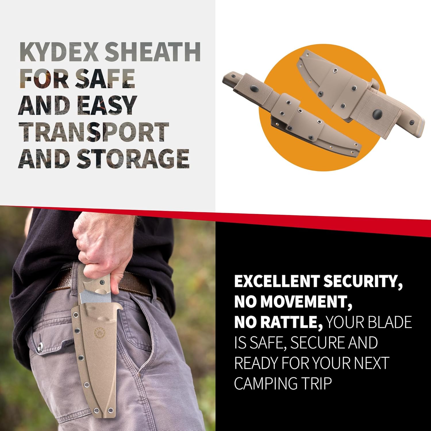 Off-Grid Knives - Sierra Chef Knife with Sandvik 14C28N Stainless Steel, Kydex Sheath and Belt Clip, G10 Scales, Camping, BBQ & Home Kitchen Use (Coyote)