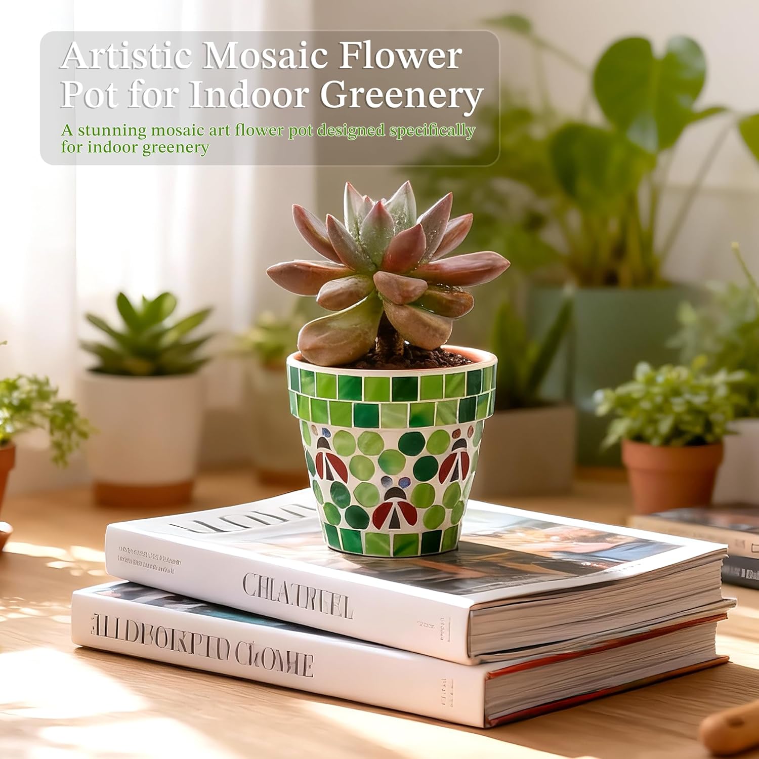 VOREEN Mosaic Terracotta Flower Pot with Ladybug Design, Drainage Hole, Small Decorative Planter for Succulents, Small Flowers, Indoor & Outdoor Use