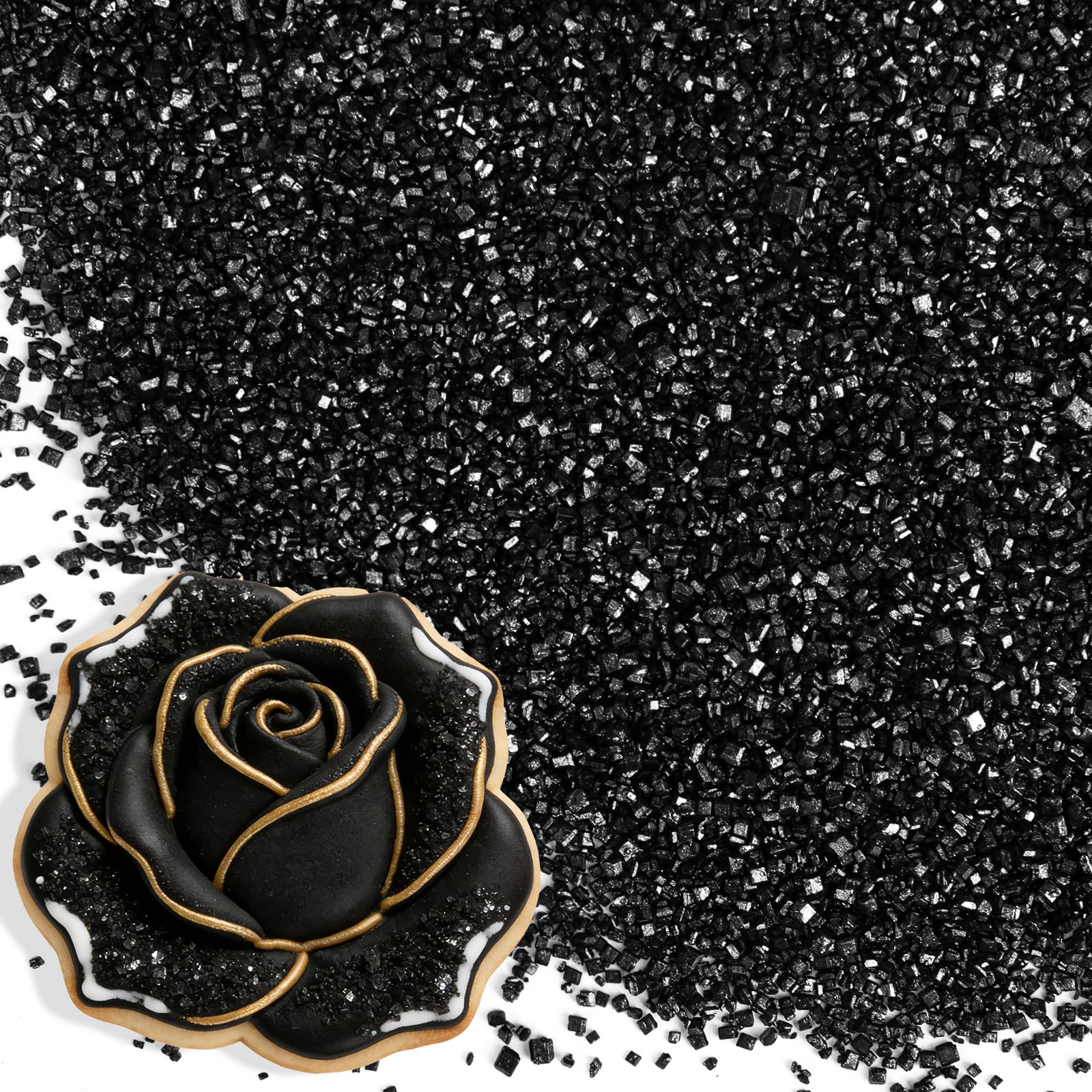 Edible Black Sprinkles for Cake Decorating,150g/5.3oz,Valentine Sanding Sugar Crystals,Sprinkle Mix for Cookies,Ice Cream,Fondant Cake,Caramel Apples,