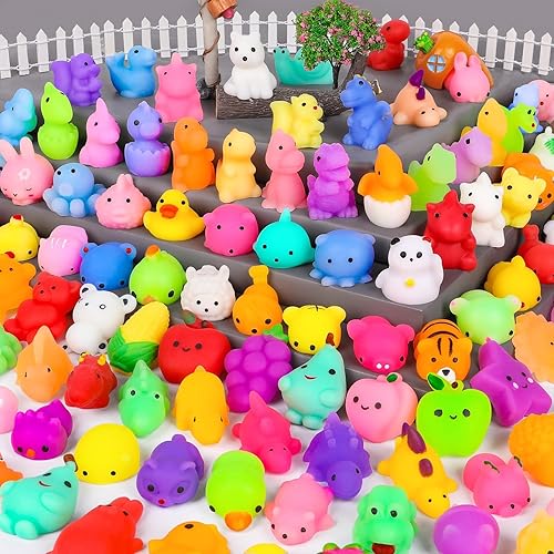 HINZER 130 juguetes esponjosos Mochi para niños, recuerdos de fiesta, mini squishies kawaii, animales a granel, premios en el aula, juguete para