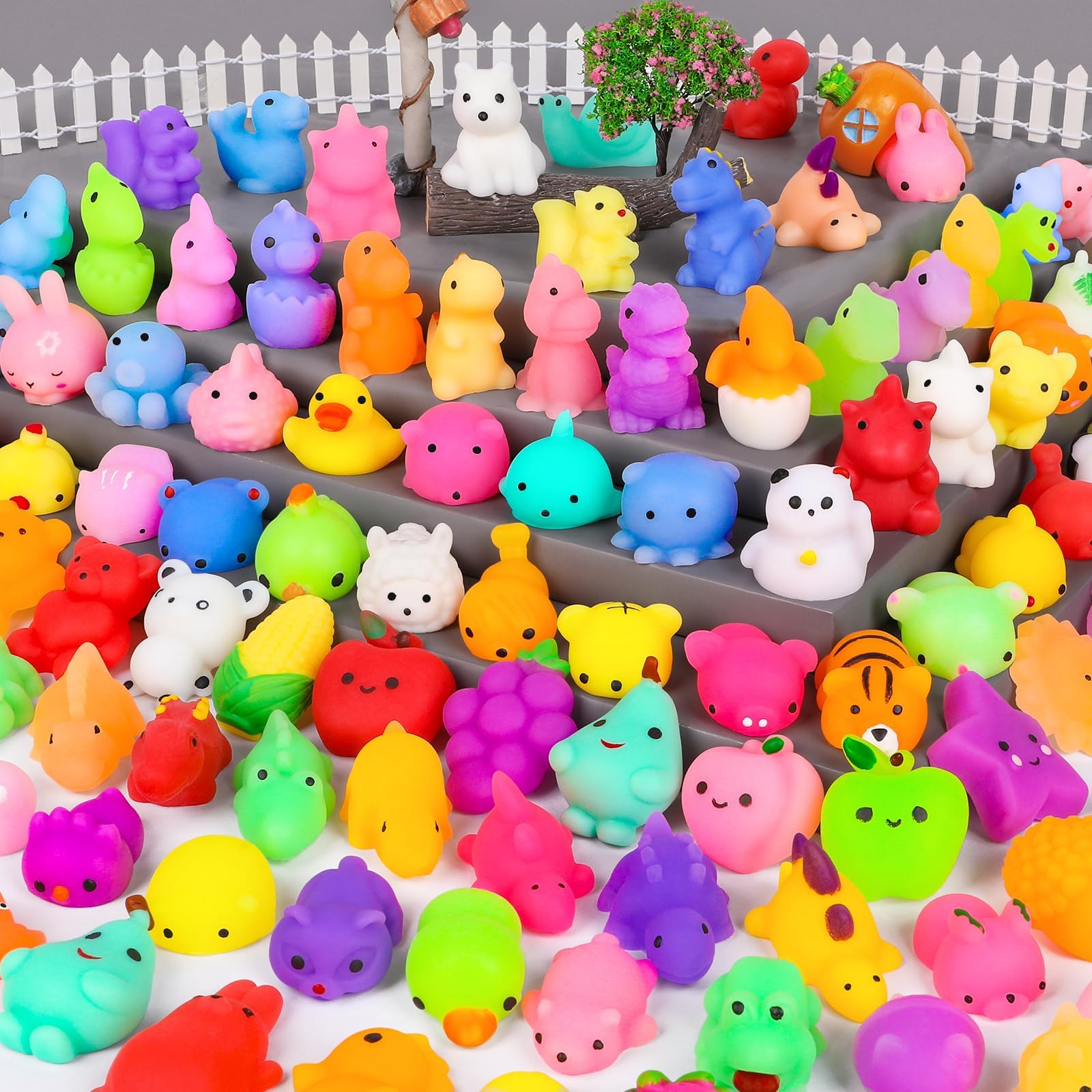 HINZER 130PCS Mochi Squishy Toys Party Favors Kids Kawaii Mini Squishies Animals Bulk Classroom Prizes Stress Relief Toy Christmas Stocking Stuffers Easter Egg Fillers Birthday Gifts Girls Boys Random