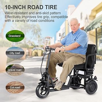 TopMate ES10 3 Wheel Electric Scooter Folding Powered Mobility Scooter | Lightweight Seniors with Ergonomic Seat and Removable Battery, 350W Motor & 3 Speed Adjustable, E-Trike with Basket for Adult