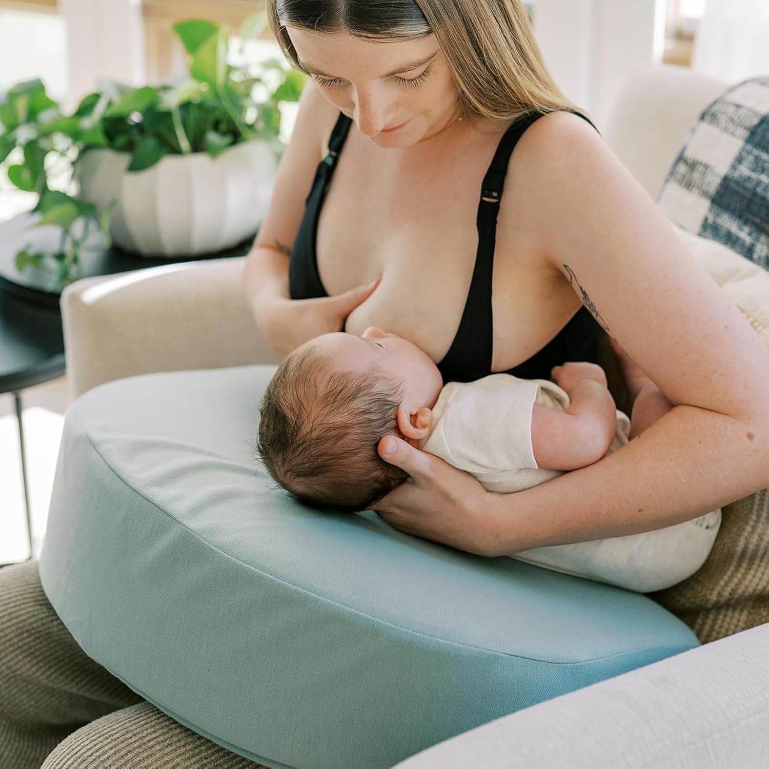Dr. Brown's Feeding Support Pillow with Cover, Storm Green & Deluxe Baby Bottle Warmer & Natural Flow Anti-Colic Options+ Narrow Baby Bottle, 4 oz/120 mL, 0m+, 4 Pack