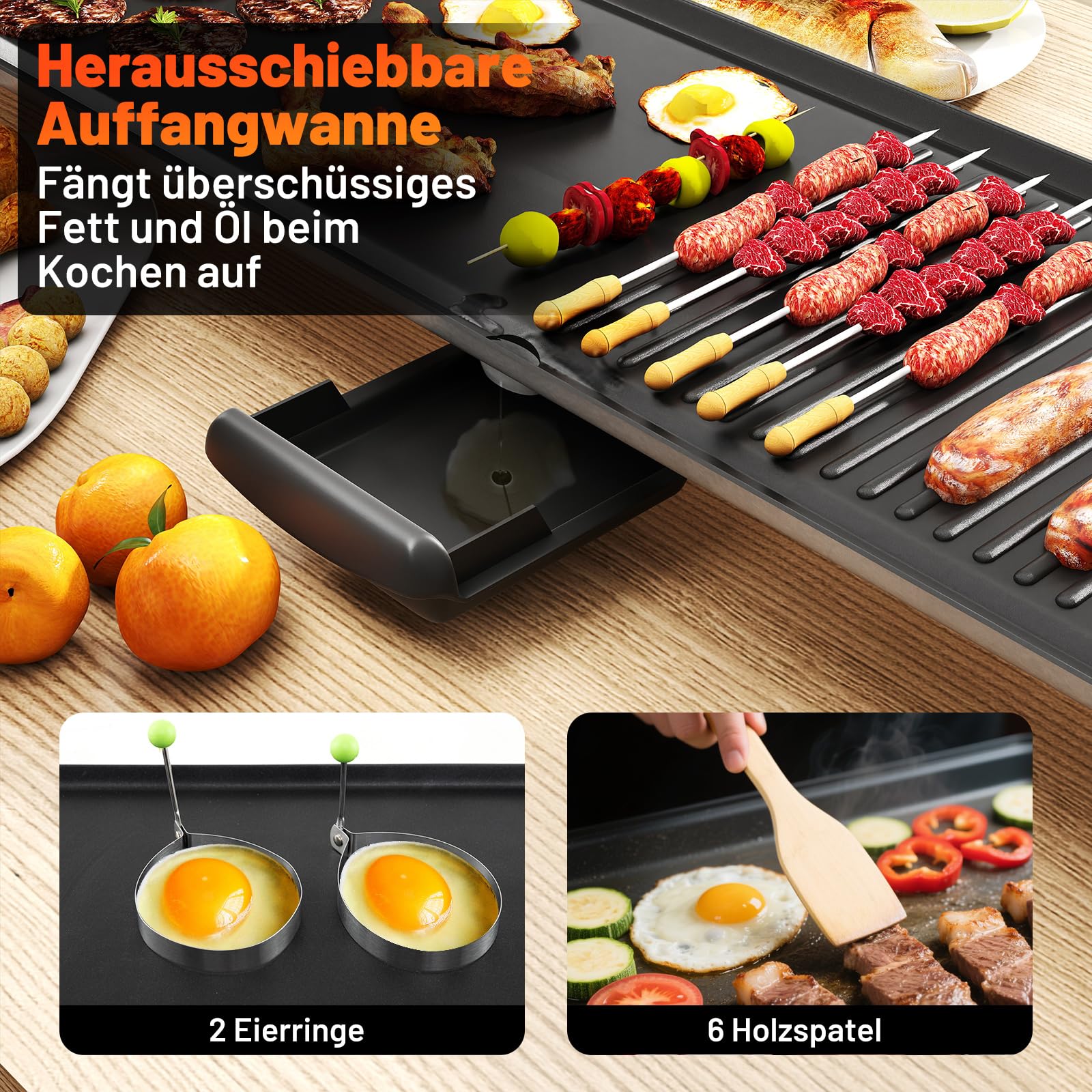 COSTWAY Teppanyaki Grill elektryczny 1800 W, nieprzywierający stołowy z regulacją temperatury, termostatem i tacką na tłuszcz