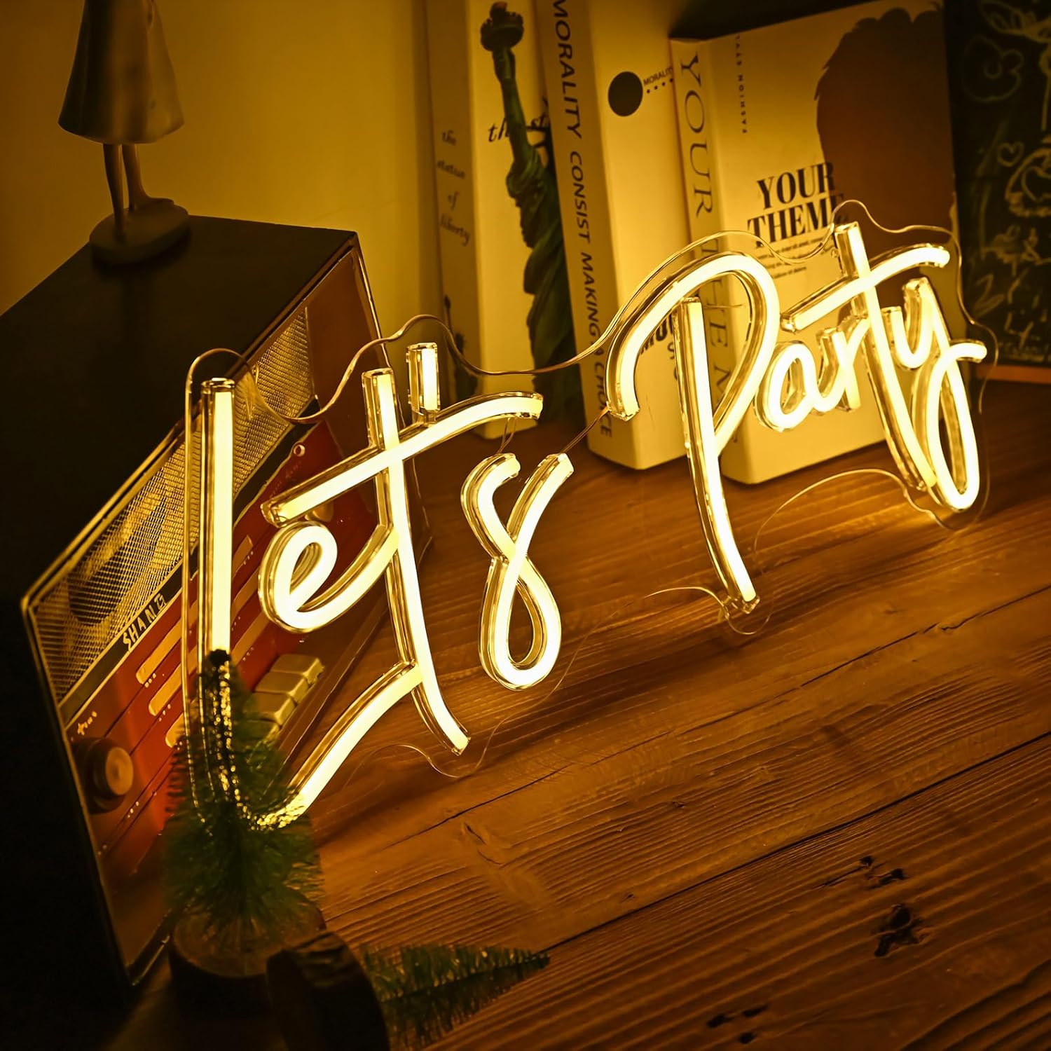 Let's Party Neon Signs, Neon Light Sign for Wall Decor 20 x 9Inches Large LED Neon Sign Art Decorative Lights for Wedding Party Home Bar Store Festival, Warm White