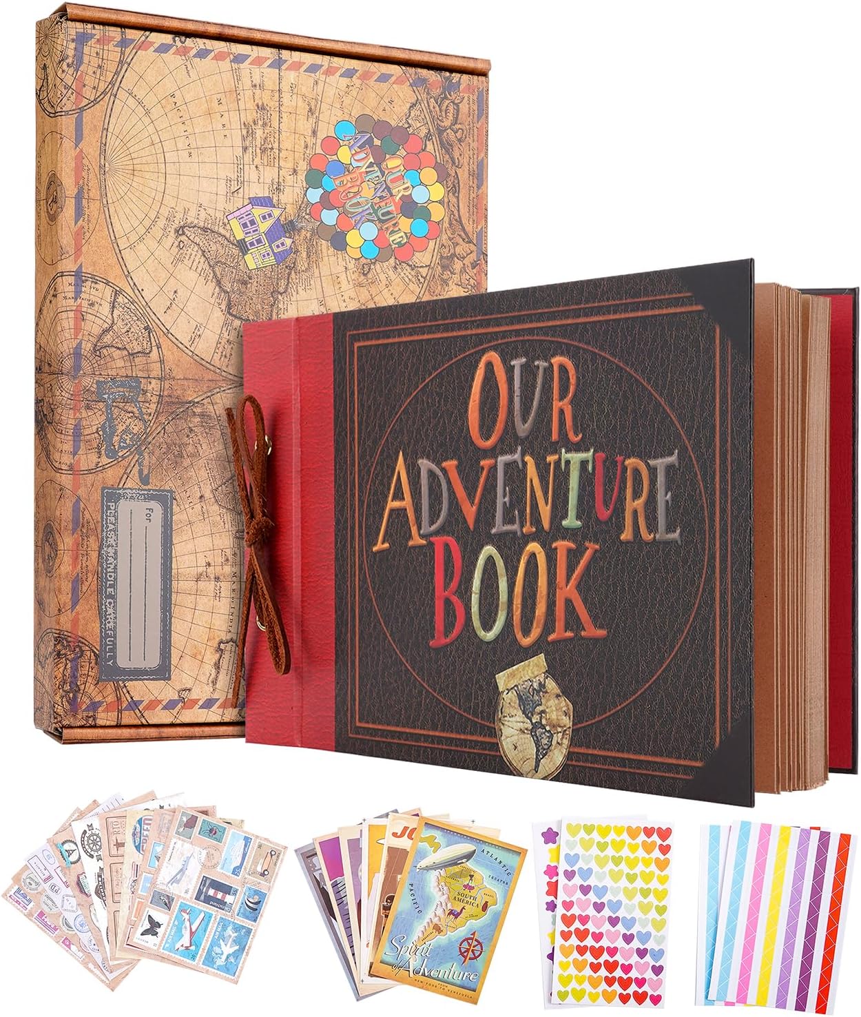 Our Adventure Book Scrapbook Album 11.9 X 7.6 Inch 80pages,3d Retro Embossed Letter Hard Cover Movie Up,Memory Book For Couples,DIY Album for Anniversary,Wedding,Travelling,Friends,Family,Couple Gifts