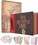 Our Adventure Book Scrapbook Photo Album Retro Style Embossed Letter Cover Travel Diary Journal Scrap Book Kit For Couples Memory Book For Anniversary Wedding,Best Friend Gift