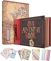 JimBon Our Adventure Book Scrapbook Album 11.9x7.6in 80 Pages, 3D Up Movie Embossed Cover, DIY Memory Book for Couples, Travel, Wedding Gifts