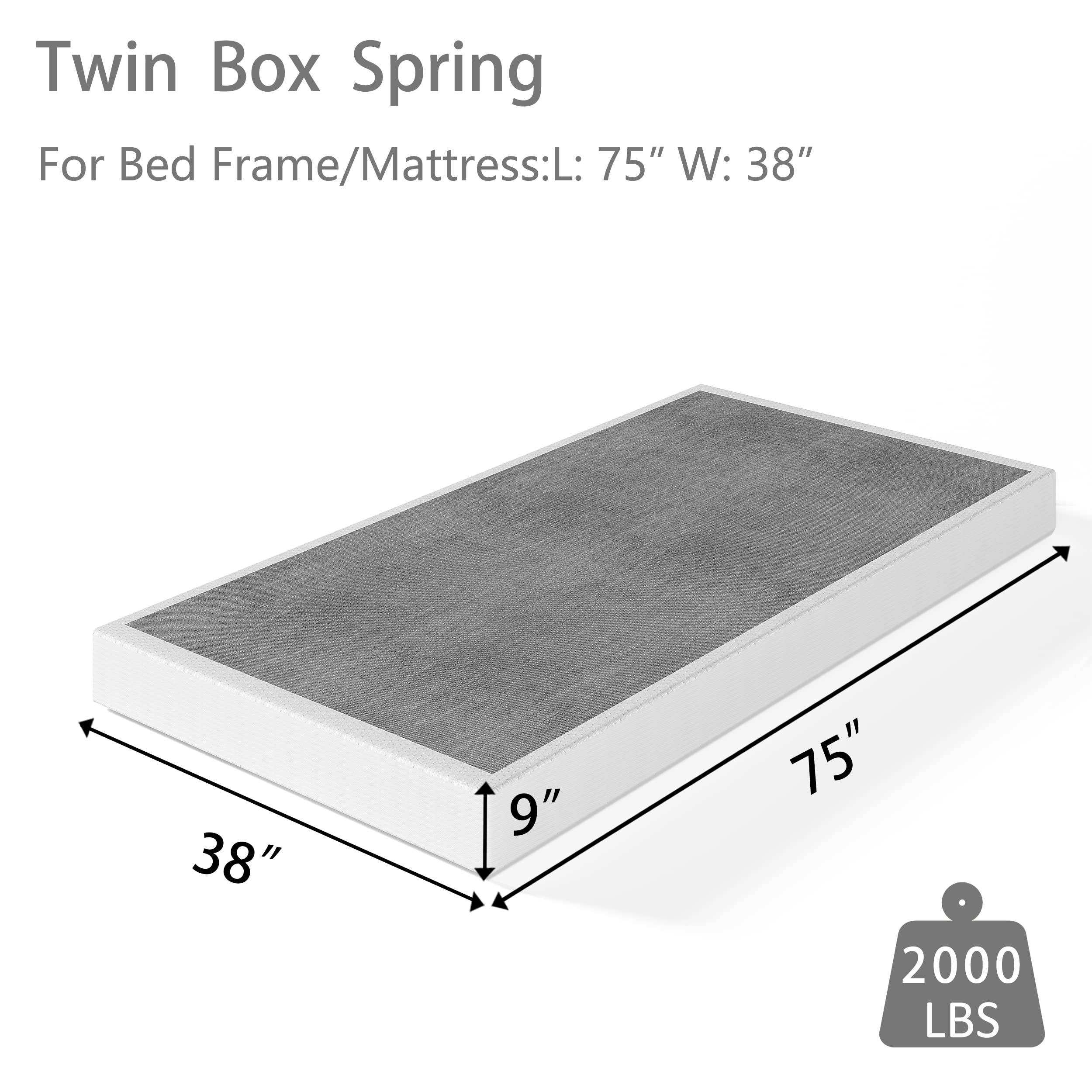 Aardhen 9 Inch High Profile Twin Box Spring Strong Metal Frame Mattress