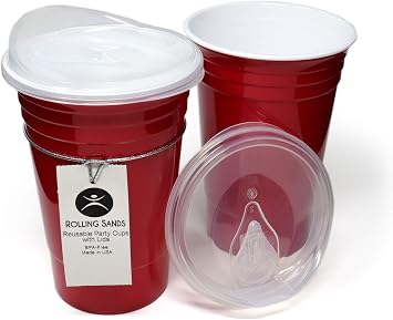 Rolling Sands Reusable BPA-Free 16 Ounce Red Party Cups with Lids - 2 Pack, Made in USA