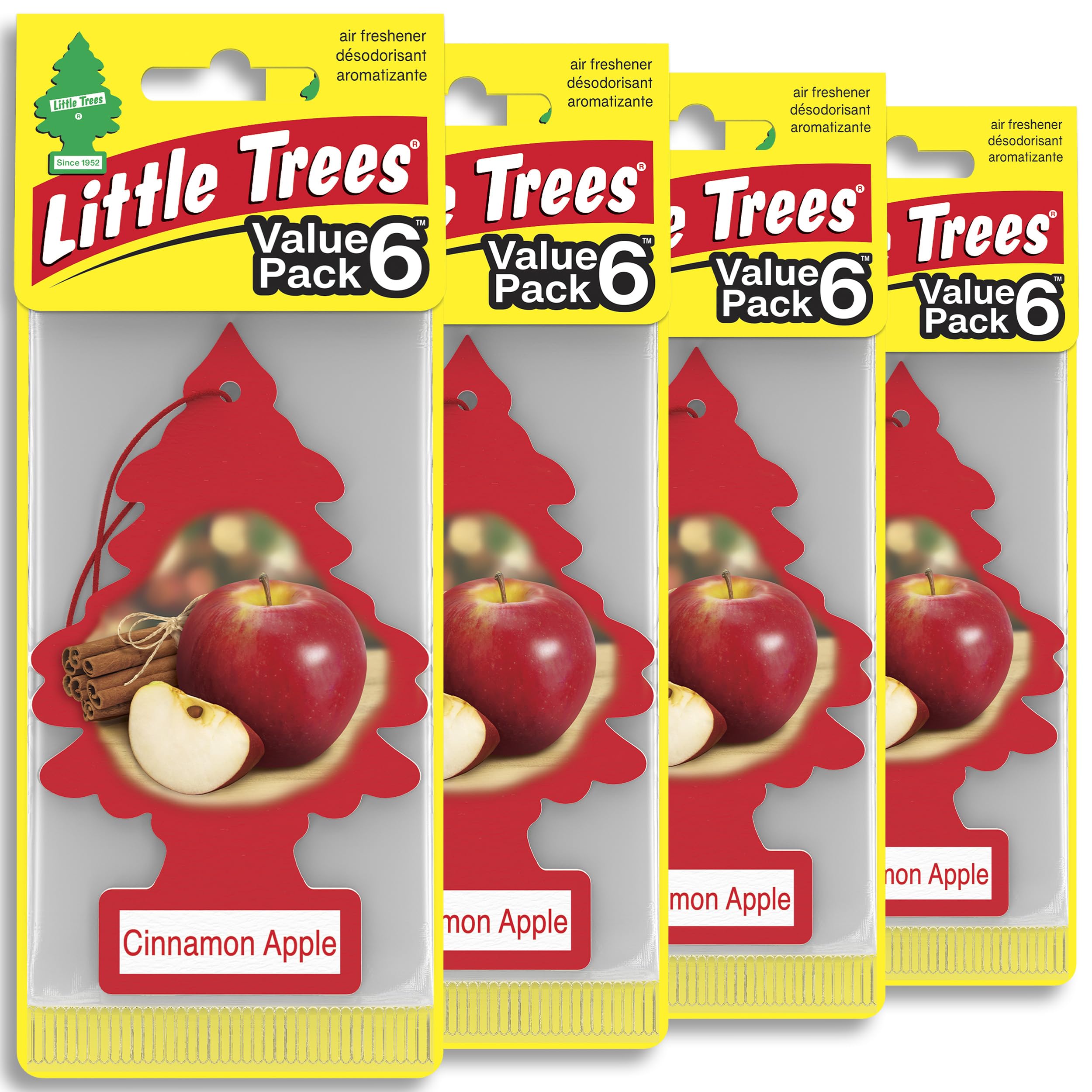 LITTLE TREES Car Air Freshener | Hanging Tree Provides Long Lasting Scent for Auto and Home | 24 Air Fresheners |Cinnamon Apple Cinnamon Apple 4 Count (Pack of 6)