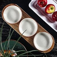 Vista 7 de Artena Juego de 6 Tazas de 177ml de Cerámica Sólida Turquesa para Chips y Dip con Bandeja de Madera de Acacia, Tazas de Servir Pequeñas de 11.4cm