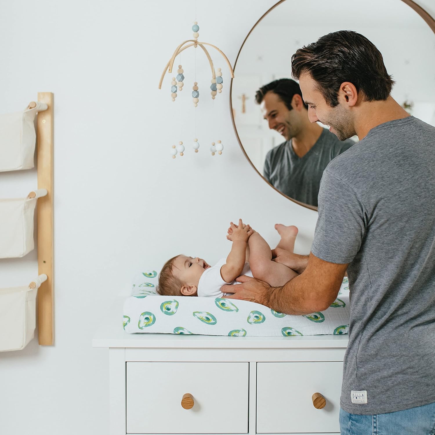 aden + anais Essentials Changing Pad Cover, 100% Cotton Muslin, Super Soft & Breathable, Tailored Snug Fit, Single, Farm to Table – Avocados