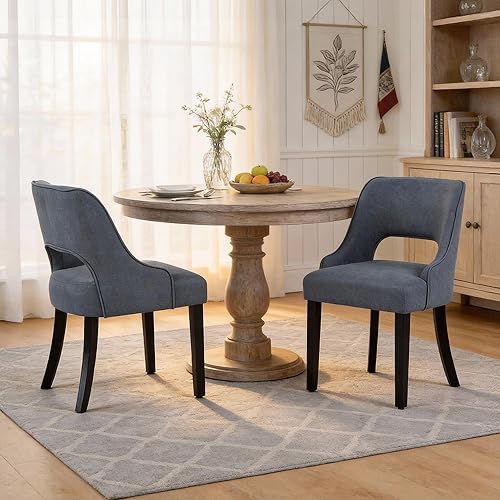 Miniatura 17 de ClinQ Juego de 2 sillas de comedor de madera, sillas de cocina tapizadas de tela moderna, silla de comedor moderna de mediados de siglo para cocina,