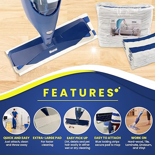 Miniatura 3 de Almohadilla desechable de microfibra para trapeador de 16 a 18 pulgadas, con sistema de gancho y bucle, almohadilla de limpieza en seco y húmedo