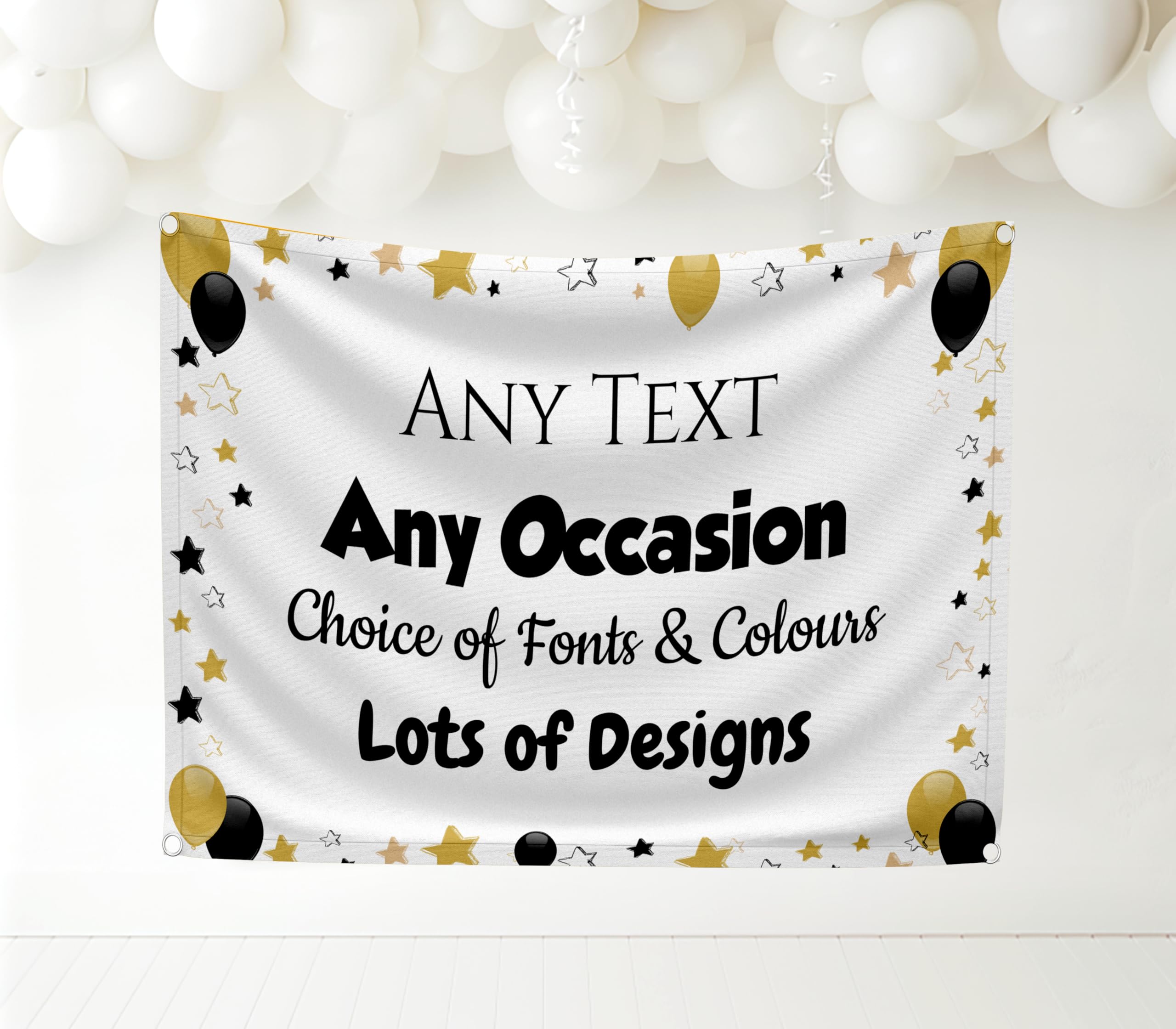 Large Personalised Banner Backdrop Customised For Any Occasion Any Text Name Age Birthday Retirement Good Luck Congratulations Anniversary Prom Graduation Outdoor (Black & Gold, No Photo)