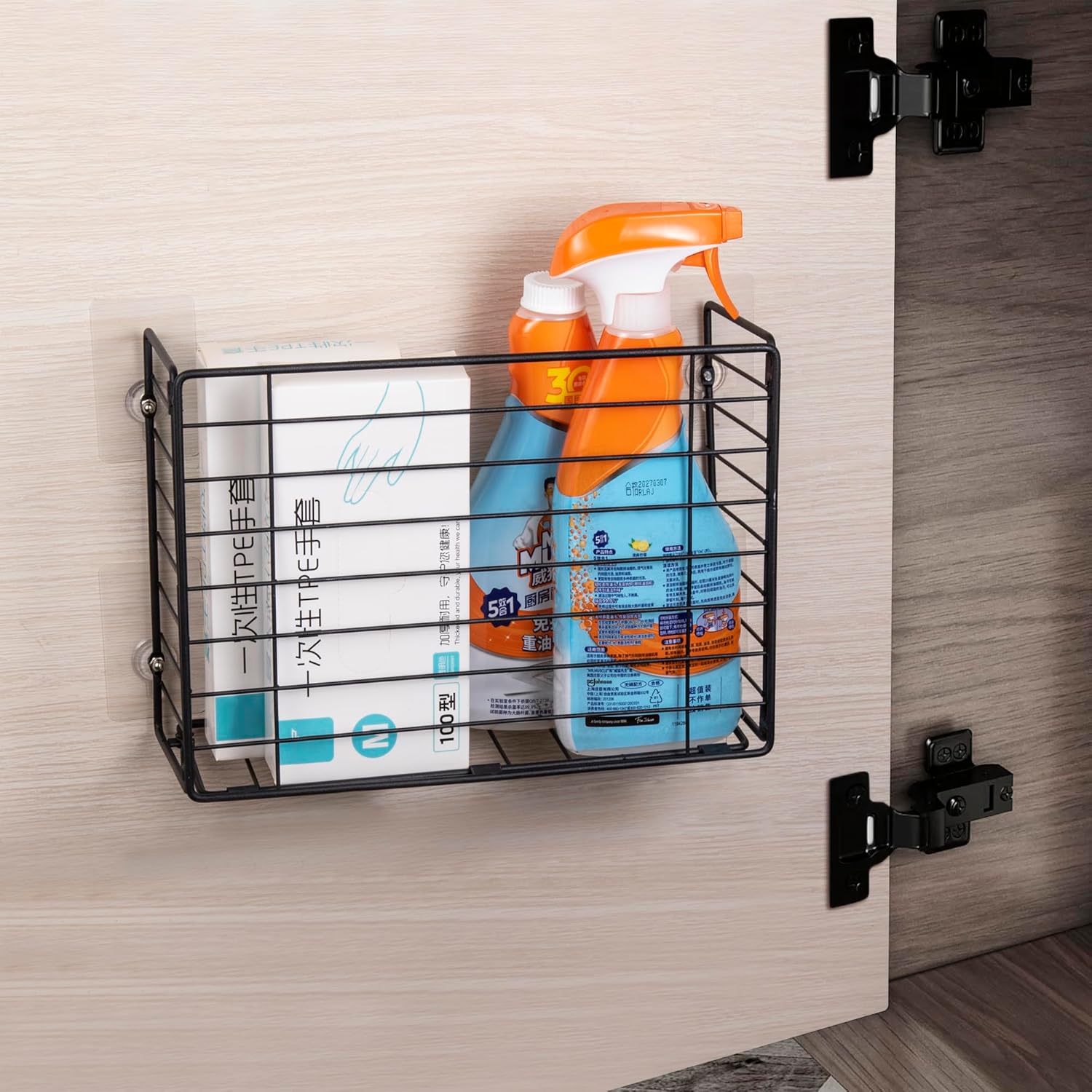 Heavy-Duty Black Metal Wall Basket for Kitchen Wraps & Supplies