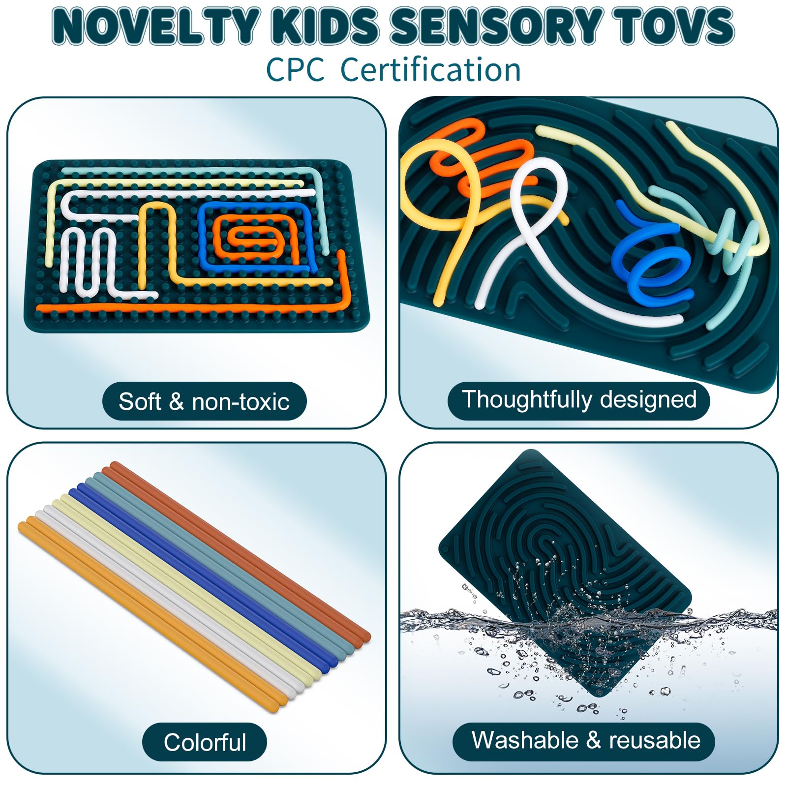 Sensory Activity Board, AWANKOU Silicone Fidget Toy for Stress Relief, Anxiety, ADHD & Calming Autism Sensory Products | Double-Sided | Silent, No Mess | Includes 12 Strings | Kids 3+ & Adults 3