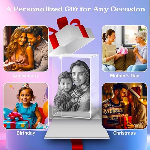 Miniatura 7 de Foto de cristal 3D personalizada, regalos de fotos personalizados e imagen 3D en recuerdo de cristal, vidrio grabado con láser, marcos de fotos