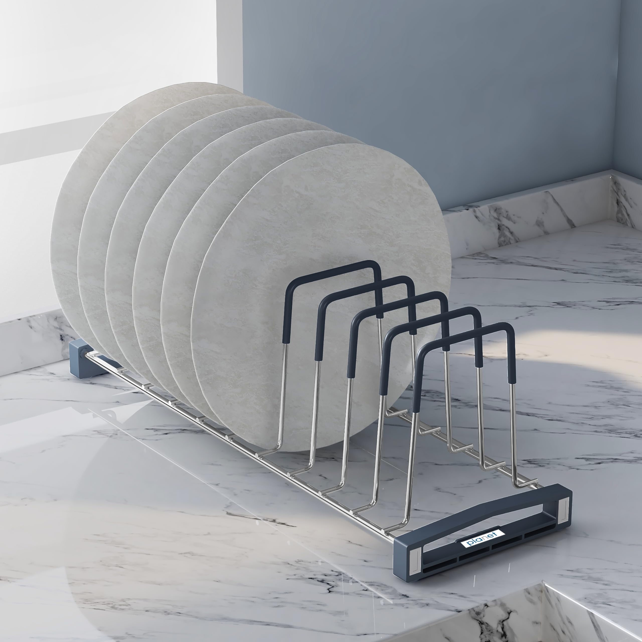 Planet Stainless Steel 8 Inch Multipurpose Kitchen Plate Rack/Thali Stand/Dish Holder Stand/Saucer Rack/Sink Drainer for Kitchen/Tandem Box Accessories 10 Sections (Pack of 1, Chrome)