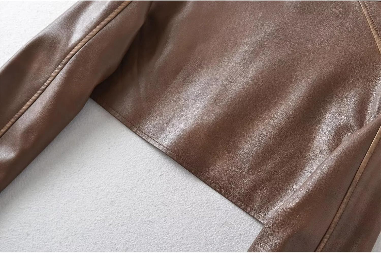 Women's Washed Slim Fit Zip Up Coat Long Sleeve Faux PU Biker Coat Jacket Solid Comfort Fall Coats