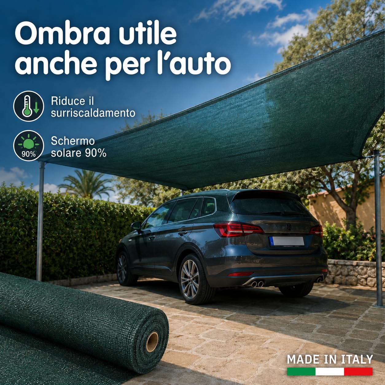 Masterbrico Rete Ombreggiante Verde per Orto, Ombra 90% — 400 cm x 25 metri | Filo piatto UV-resistente, indemagliabile — ideale per frangivista, frangisole, orto e tunnel agricoli