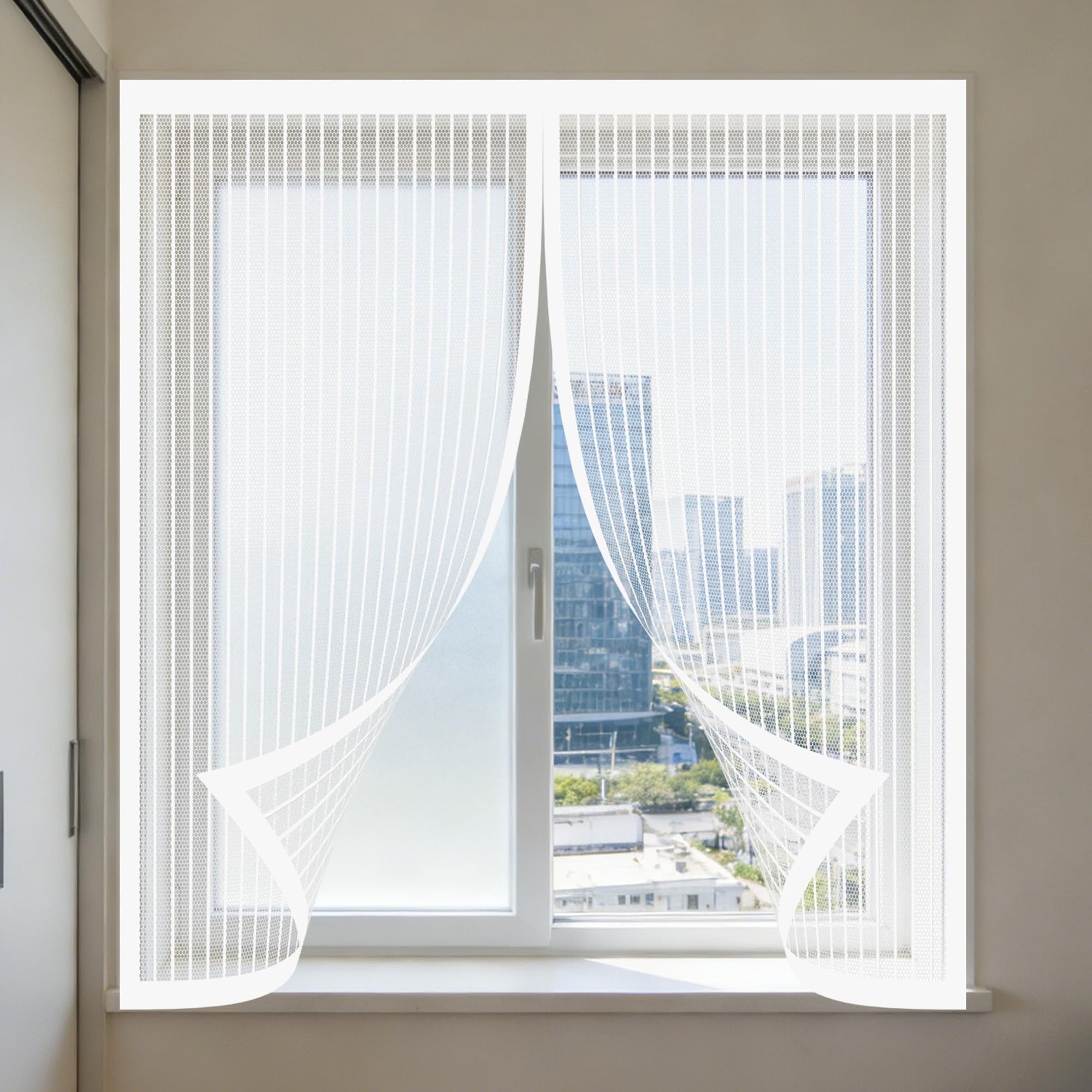 Magnetic Window Screen 135 x 115 cm Selfadhesive Tape High Quality Window Screen Custom Size for Living Room Bedroom Offfice, White