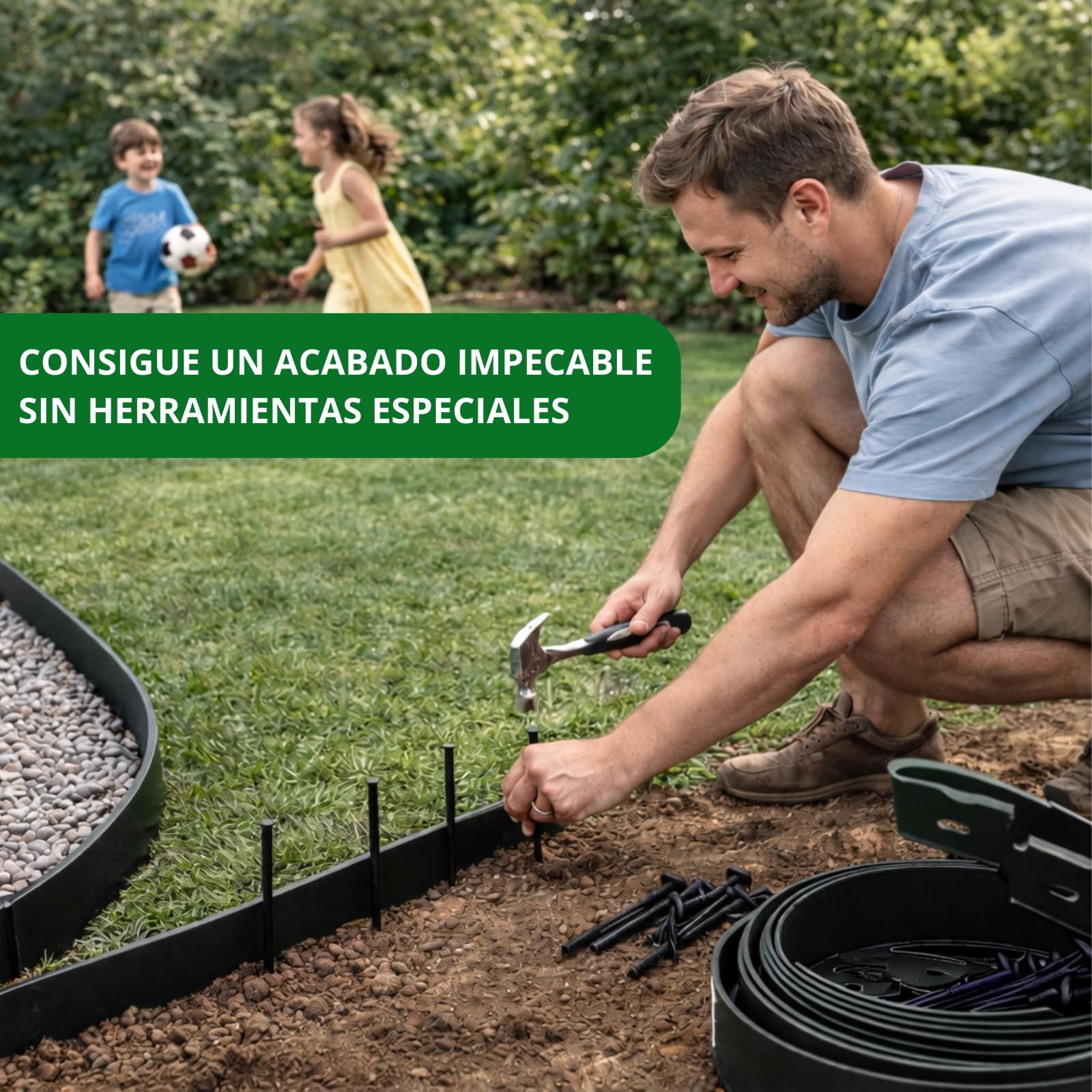 PLANTAWA Borde para Césped Artificial Negro 10m, 30 piquetas | Delimitación y Fijación del Perímetro, Contención de Materiales y Acabado Profesional | Flexible, Discreto y Resistente para Jardín