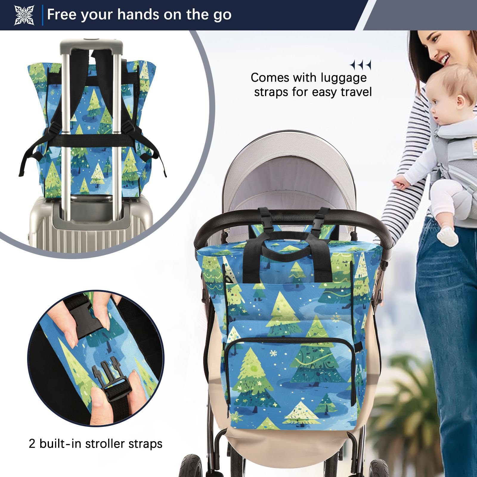 ÁRboles Verdes Invierno Fresco Mochilas de Pañales para Gran Capacidad Pañal Bolso Mochila para Viajar al Aire Libre Mamá y Papá