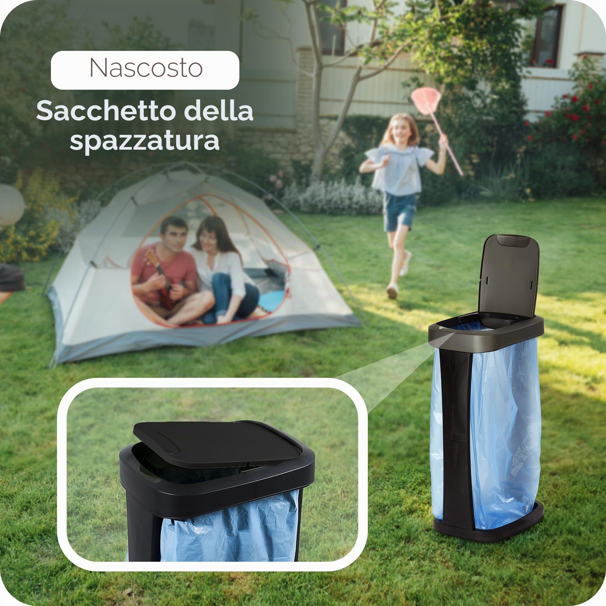 Novaliv 3 pezzi Supporto per sacco della spazzatura con coperchio per sacchi da 70L-120L, extra robusto e stabile, adatto per esterni, sacco giallo, supporto per sacco giallo, porta-sacco giallo
