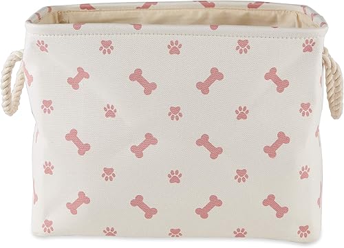Bone Dry Pet Storage Collection - Estampado de patas y huesos, rectángulo grande, 17.5 x 12 x 15 pulgadas, rosa