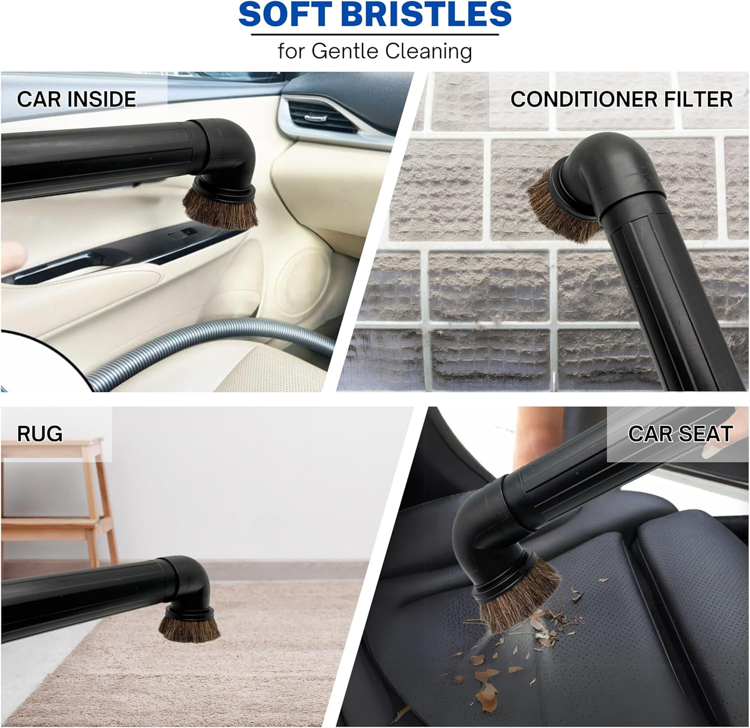 2PACK Horse Hair & Plastic Bristles Brushes for Shop Vac 2-1/2'' - Vacuum Accessories for Shop Vac 2-1/4'' Compatible with Rigid Shop-Vac VacMaster Craftman, Vacuum Attachments for Car Detailing