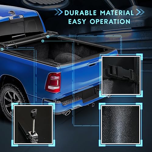 Miniatura 3 de Funda suave para caja de camioneta Tonneau compatible con Dodge Ram 1500 2009-2023 (solo clásico 2019-2023) Fleetside de 5.7 pies sin Rambox