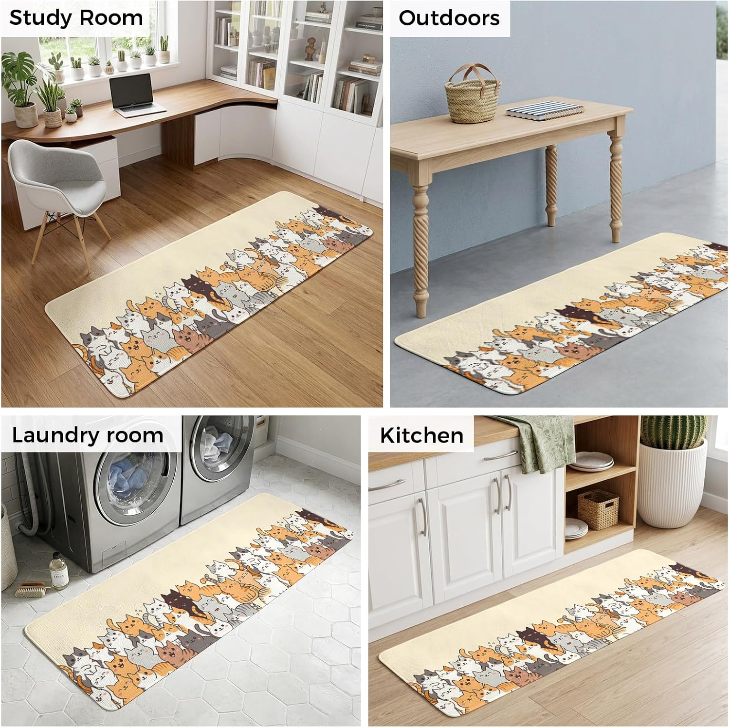 Absorbent Door Mat,Cartoon Pet Cat Faux Linen Doormat,Washable Non-Slip Entrance Rug Funny Cute Kitty Welcome Front Mat for Indoor Outdoor Entryway Kitchen,16"x47"