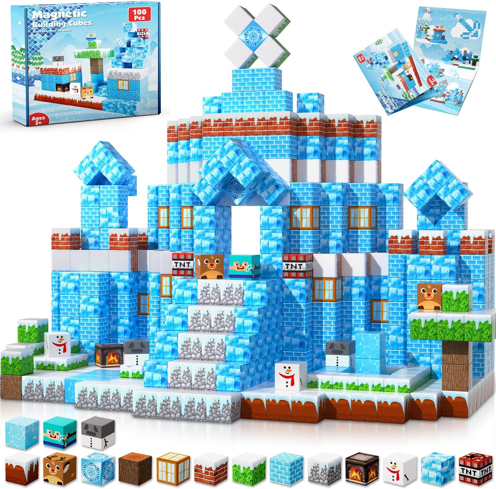 GraceDuck Magnetic Blocks - 100PCS Blocks Build Castle - Magnetic Toys for Montessori Toddler Christmas Birthday Gifts - STEM Sensory Toys for Girls