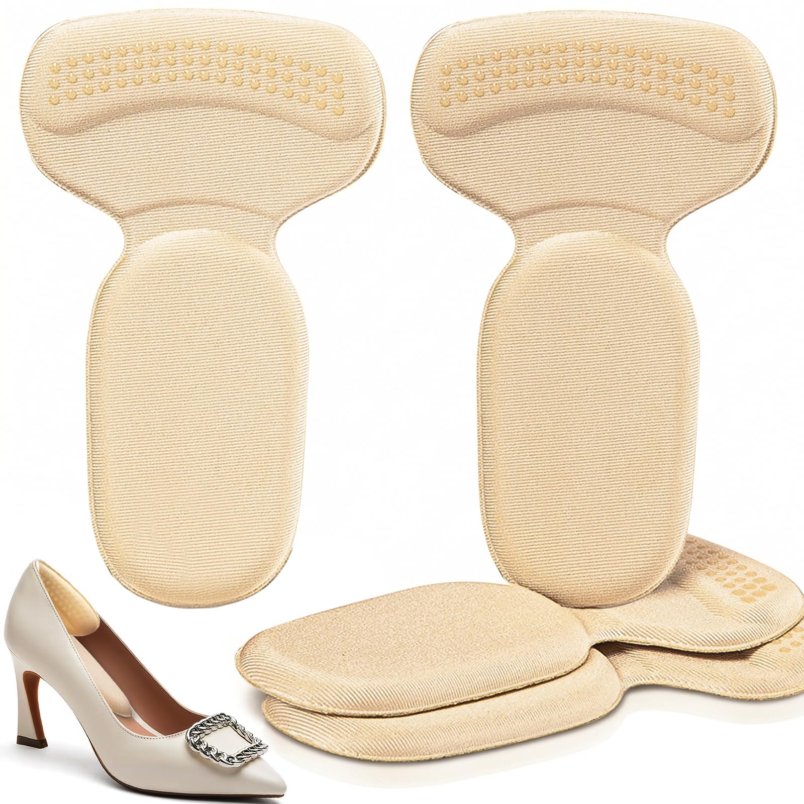 PHIXBEAR Heel Pads for Too Big &amp; Loose Shoes, Heel Pain Relief, Stop Heel Slip and Blister, Large Heel Grips Cushion Inserts to Make Men &amp; Women Shoes Smaller Tighter (2 Pairs Apricot