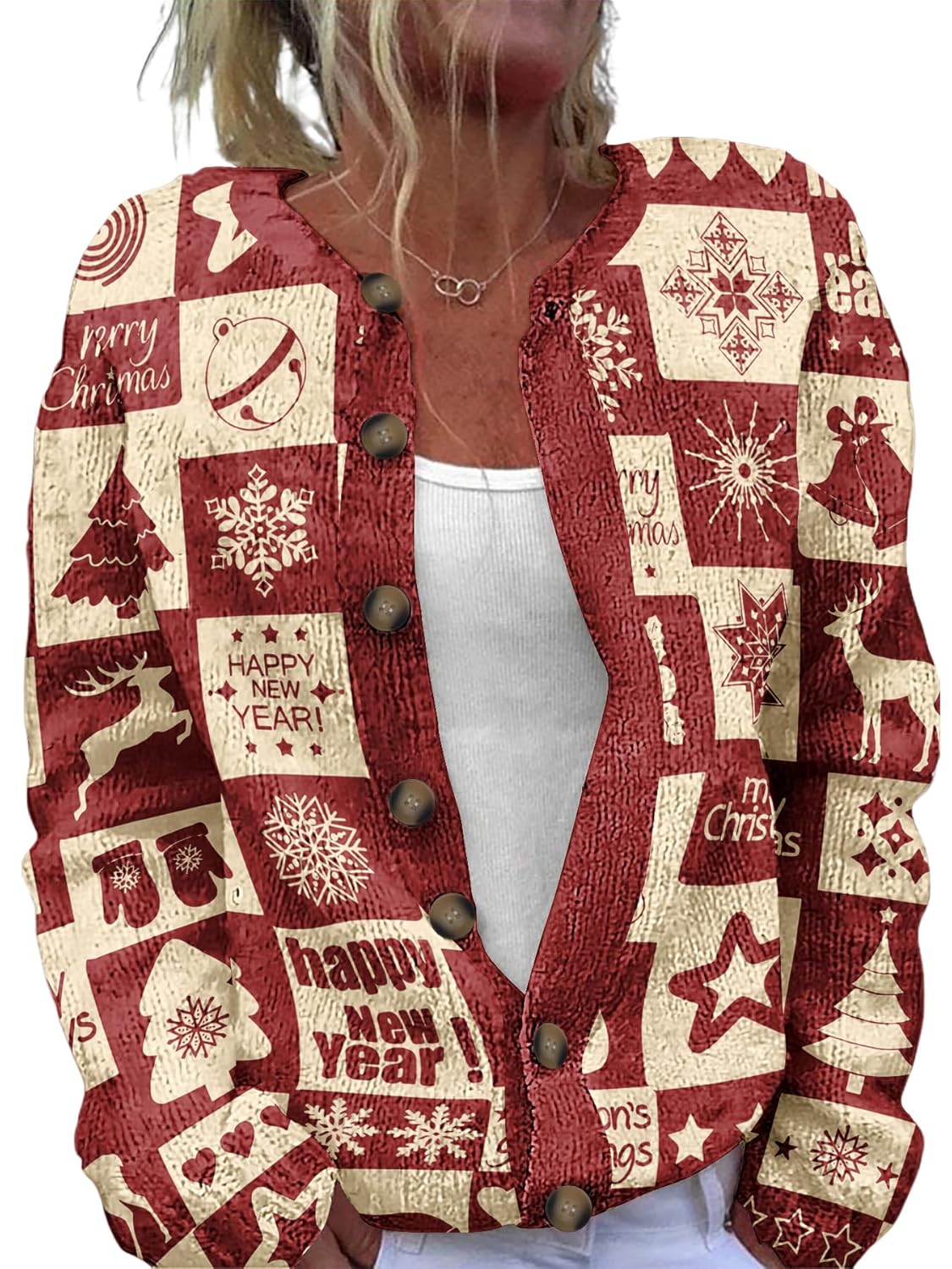 Christmas Knit Cardigan for Women Long Sleeve Cute Chunky Button Up Sweaters 2025 Xmas Winter